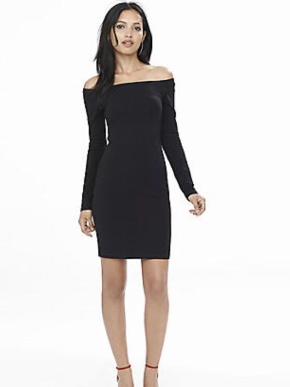 Express long sleeve bodycon off shoulder black dress